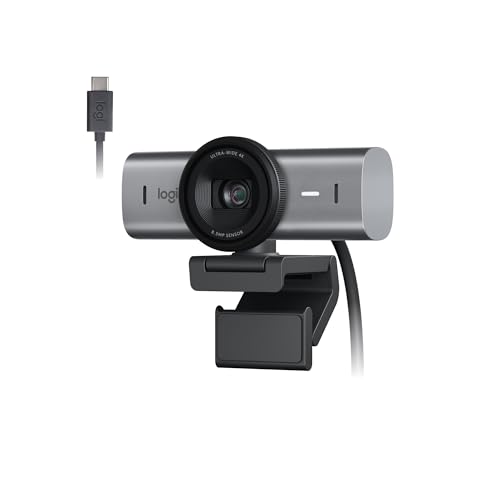 Webcam Ultra HD 4K Logitech MX Brio Com Microfones com Redução de Ruído, Qualidade de Imagem Aprimorada por IA, Protetor de Privacidade e Conexão USB-C - Grafite