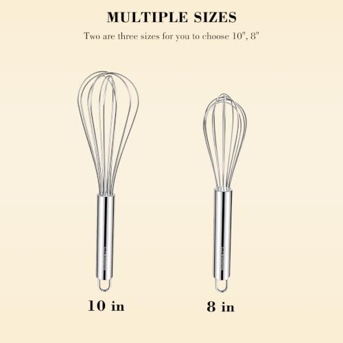 Image of NileHome Whisk, Stainless Steel Wisk Set 8 inch 10 inch Kitchen Whisk Wisking Tool Kitchen Wisk Wire Whisks for Cooking, Whisking, Blending, Beating, Stirring-