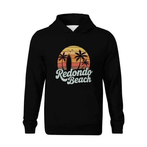 Kids Retro Redondo Beach Surfing Beach Lovers Boys Girls Lightweight Kangaroo Pocket Fleece Hoodies2