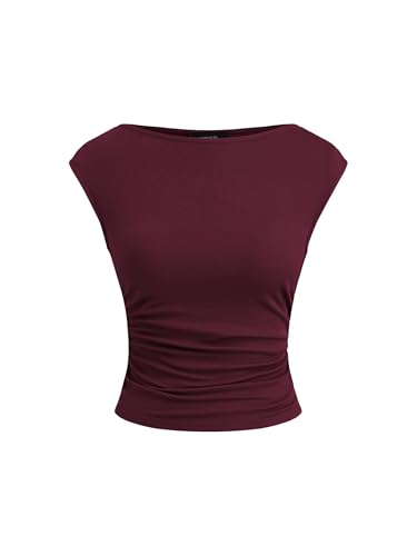 Image of CIDER Boat Neck Tops for Women Sleeveless Ruched Crop Tank Tops | Slim Fit, Trendy Summer Outfits, Casual Tee Shirt