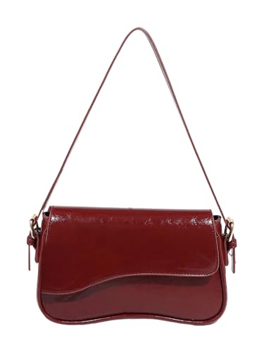 QWINEE Women's Y2k PU Leather Shoulder Bag Vintage Handbag Flap Underarm Bag Retro Clutch Purse