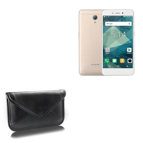 BoxWave Case Compatible with Coolpad Roar 5 - Elite Leather Messenger Pouch, Synthetic Leather Cover Case Envelope Design - Jet Black