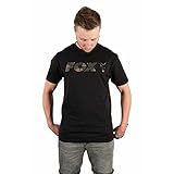 Fox Black/Camo Raglan T-Shirt - Angelshirt für Karpfenangler, Größe:L