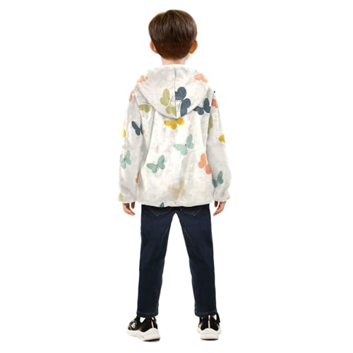 Butterflies Silhouettes Colorful Girls Fleece Jacket Girls Fall Jacket Girls Zip Up Hoodie Girls Sherpa Jacket 2-10T4