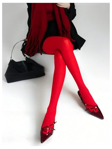 Image of WDIRARA Women's Burgundy Red Opaque Tights Pantyhose Tights High Waist Stockings