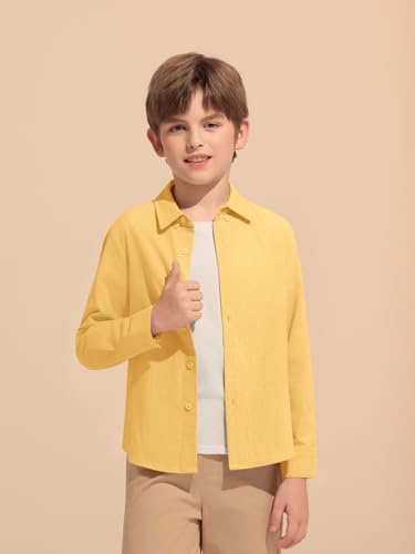 Haloumoning Boys Long Sleeve Button Down Shirt Kids Cotton Texture Dress Shirts School Uniform Shirt 5-14 Years3