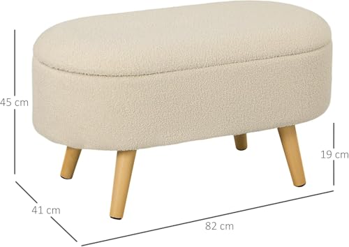 Image of Upholstered Ottoman Bench with Storage, Boucle Fabric, 39 Litre Hidden Storage, Heavy Duty 120 Kg Load Capacity, Multipurpose Seating for Living Room & Bedroom, Cream