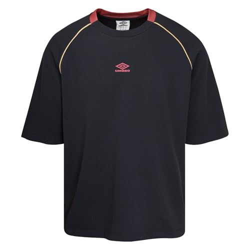 Umbro Men's Panelled Short Sleeve Mesh T-Shirt, Black/RED Dahlia/Antique Gold, Large