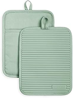 KitchenAid Ribbed Soft Silicone Pot Holder 2-Pack Set, Pistachio Green, 7"x9"