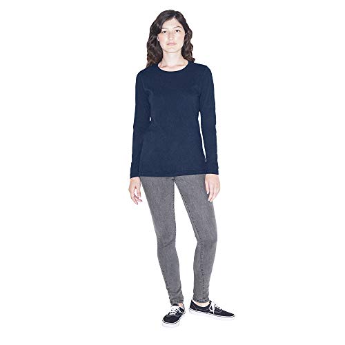 American Apparel Women's Fine Jersey Classic Crewneck Long Sleeve T-Shirt, Navy, Small