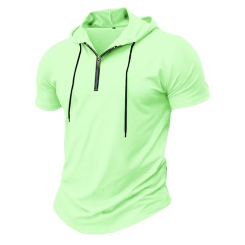 Mens Hipster Hip Hop Hoodie Workout Gym Sweatshirt Zip Up Short Sleeve Athletic Muscle T-Shirts Casual Cotton Hooded Pullover3
