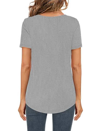 Image of Elesomo Womens T Shirts V Neck Summer Short /Long Sleeve Cotton Tops Tees