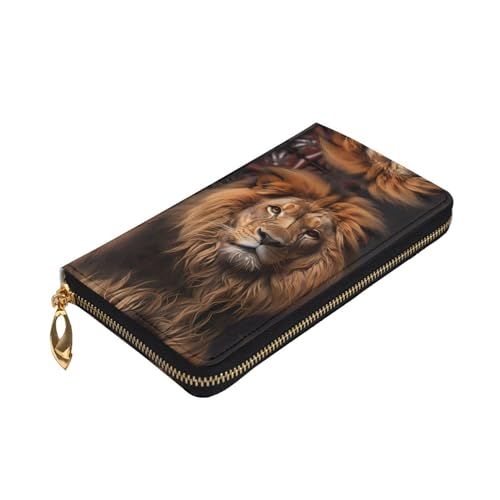 Leather Wallet 7.48 x 4.13 in - Stylish and Durable Wallet for Women with Multiple Compartments and Zipper Design The Lion's Gaze Pattern3