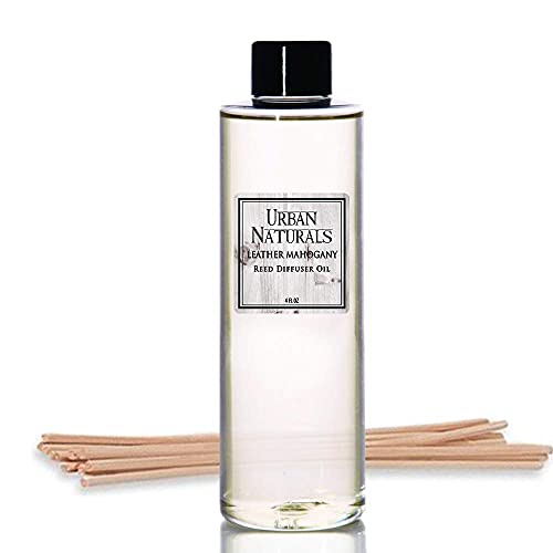Urban Naturals Leather Mahogany Scented Oil Reed Diffuser Refill | Includes a Free Set of Reed Sticks! Masculine Blend of Smoky Bergamot, Leather, Spice, Amber and Wood â€“ 4 oz. Made in The USA