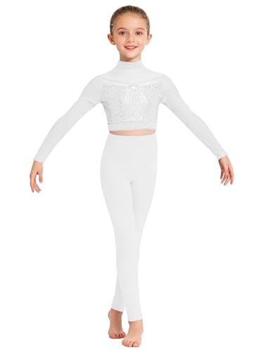 Justaucorps gym enfant fille tenue de patinage artistique manches longues et legging