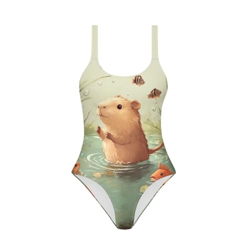 Image of One Piece Bathing Suit for Teen Girls Comfy Crewneck Backless Bathing Suit