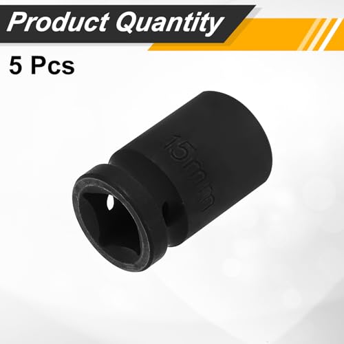 Image of HARFINGTON 5pcs 1 /2 inch Drive x 15mm Shallow Impact Socket 12-Point Metric CR-V Steel Spindle Nut Impact Flip Sleeve for Home Auto Nuts Bolts Repair