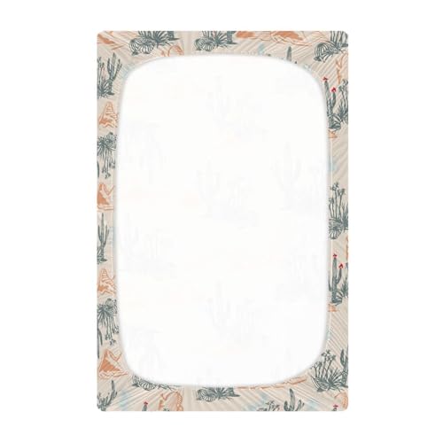 Image of Tropical Desert Cactus and Mountains Fitted Crib Sheets Stretchy Portable Playard Sheets for Baby Toddler, Breathable Soft Mini Crib Mattress 52 x 28 in for Boys and Girls