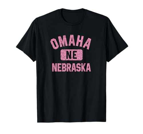 Omaha Nebraska Gym Style Distressed Pink Print T-Shirt