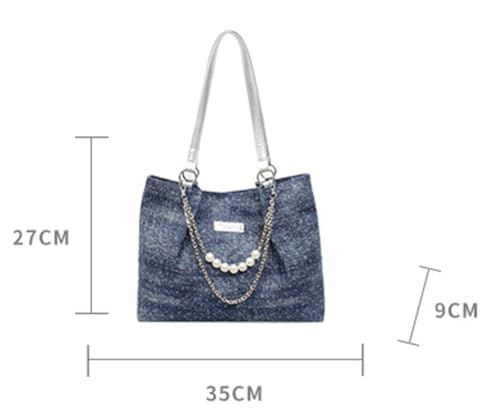 Shiny Denim Underarm Bag for Women Trendy Beauty Bead Chain Shoulder Bag Outdoor Commuter Travel Handbag 20252