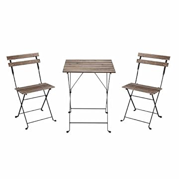 Estosa - Set Bistrot da Giardino con Tavolo e Sedie Pieghevoli in Ferro e Doghe in Legno di Acacia Comodo e Elegante per Arredo Esterno, Terrazza e Balcone (Nero, Small)
