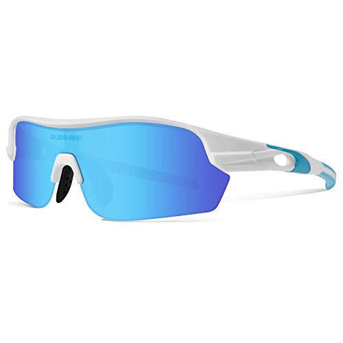 Queshark Polarisierte Sportsonnenbrille mit 4 Wechselgläsern für Herren Radfahren Laufen Fahren Fischen Golf Baseball Cover