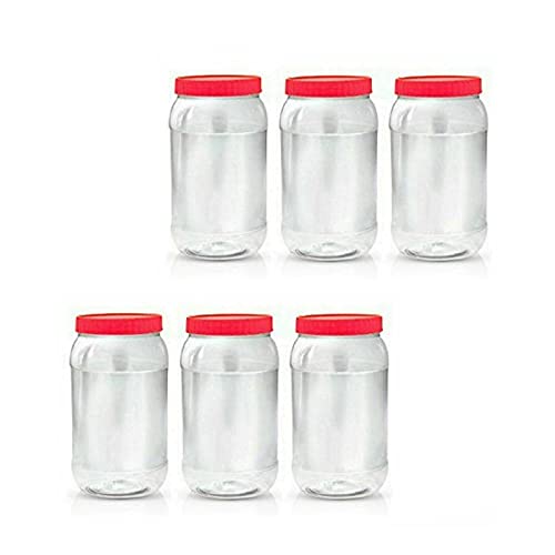 6 x 2000ml Round clear Plastic Storage Jar with screw top lids, airtight BPA free food storage containers for kitchen, Hardware Storage, canisters
