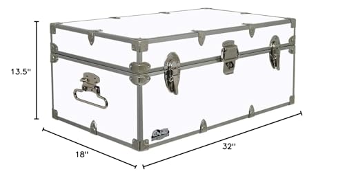 C&N Footlockers - Full-Size Happy Camper Trunk - #1 Summer Camp Trunk - Made in the USA - Steel Footlocker with Lid Stay - 32 x 18 x 13.5 Inches (White)