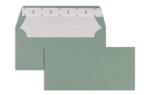100 Stück, Farbige Briefumschläge, DIN Lang, Haftklebung, Gerade Klappe, 100 g/qm Gerippt (Paperado), Ohne Fenster, Grün (Eukalyptus), Blanke Briefhüllen
