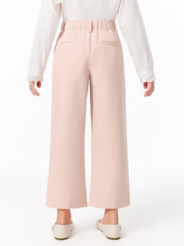 Image of Haloumoning Girls Uniform Pants Kids High Waisted Wide Leg Dress Pants Casual Trousers with Pockets 5-14 Years