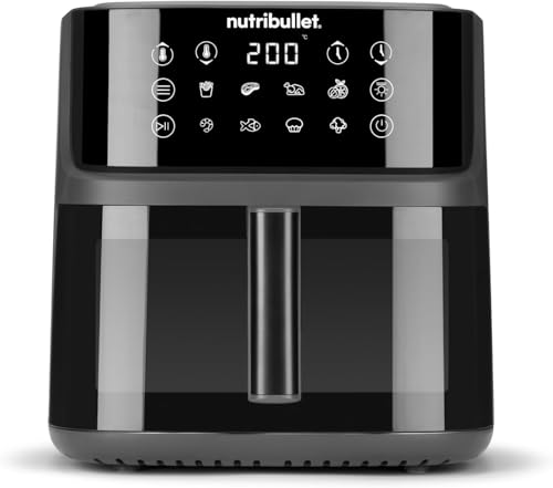 nutribullet Crisplite Vision NBA0811DG, Airfryer, Friteuse à Air Chaud 8L, Température Numérique 80-200°, sans PFAS, 8 Préréglages Automatiques, Tactile, Panier Lavable Lave-Vaisselle, 2000W, Noir Mat
