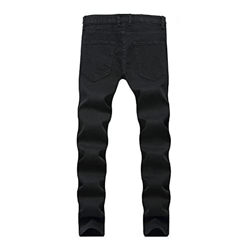 Men's Floral Embroidered Skinny Destroyed Pants Vintage Style with Broken Holes Denim Jeans Stretch Fit Jean Trousers (Black,40)2