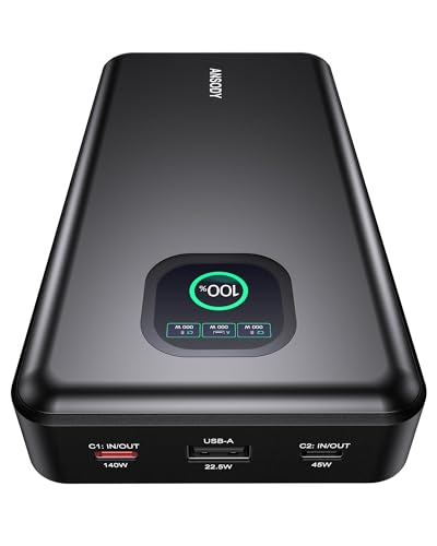 140W Power Bank, 25000mAh Laptop Portable Charger with Smart Digital Display, PD3.1 Fast Charging Battery Pack for MacBook Dell XPS iPad Tablet Steam Deck iPhone 17-12 Series Samsung Switch and More