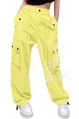 Image of Cromoncent Cargo Pants Girls & Women Parachute Pants Y2K Baggy Rave Clothes Waterproof with Pockets, 6 Years - 3XL