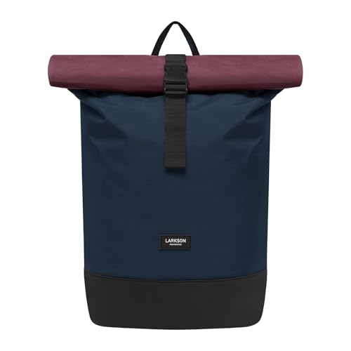 LARKSON Rucksack Damen & Herren Blau Rot - Janne - Rolltop Rucksack mit Laptopfach für Uni, Arbeit, Reise & Fahrrad - Backpack Tagesrucksack Mittelgroß - Wasserabweisend