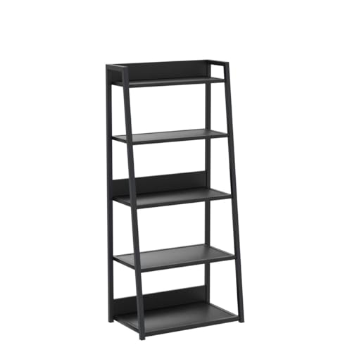 IOTXY 5 Tier Open Bookshelf - Steel and Wood Display Stand, 50CM Width Floor-Standing Bookcase, Black