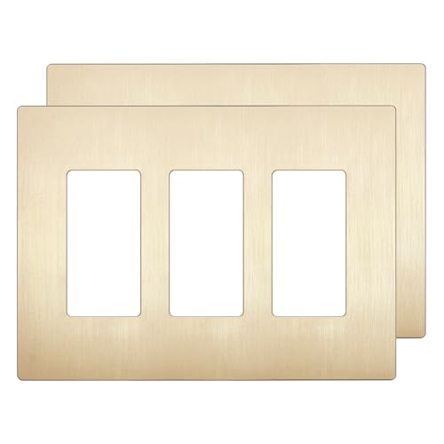 Image of LIDER Decorator Switch Cover, Screwless Wall Plate, Mid-Size 3-Gang 4.88 inch x 6.77 inch, LSWP-33M-BGD2P, UL Listed, Thermoplastic, Brushed Gold, 2-Pack