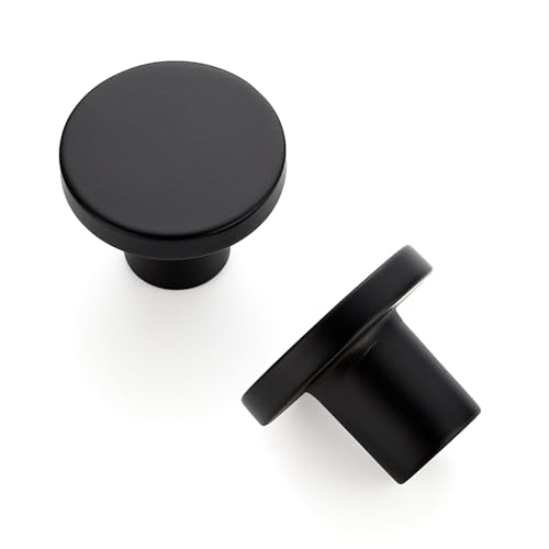Ravinte 10 Pack Cabinet Knobs Black Kitchen Cabinet Knobs Round Dresser Drawer Knobs Matte Black Drawer Pulls Closet Door Knobs 1-1/5 Inch, OCNYN8HS10