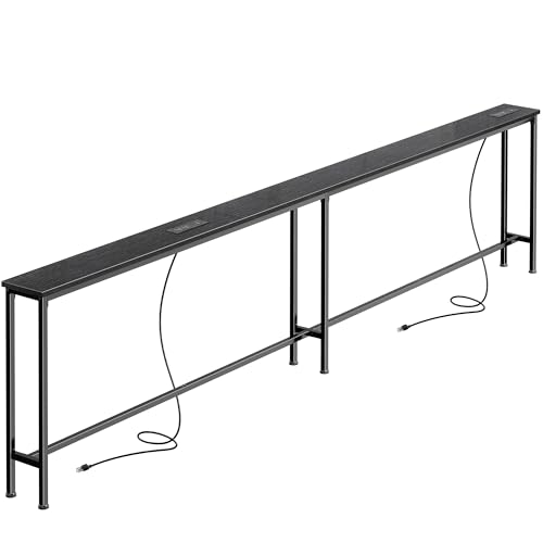 SUPERJARE 102 Inch Sofa Table with 2 Power Outlets and USB-C Ports, 5.9 Inch Narrow Console Table with Storage, Extra-Long Entryway Hallway Couch Table Behind Sofa, Small Spaces, Living Room, Black