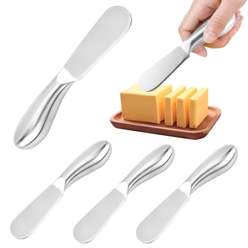 CANCYCC 4 Stück Buttermesser, 13.5 cm Käsemesser aus Edelstahl, Klein Brotzeitmesser Set, Marmelade Messer Tafelmesser Dessertmesser, Küchenwerkzeug Besteck, für Butter Sahne Käse Gebäckherstellung
