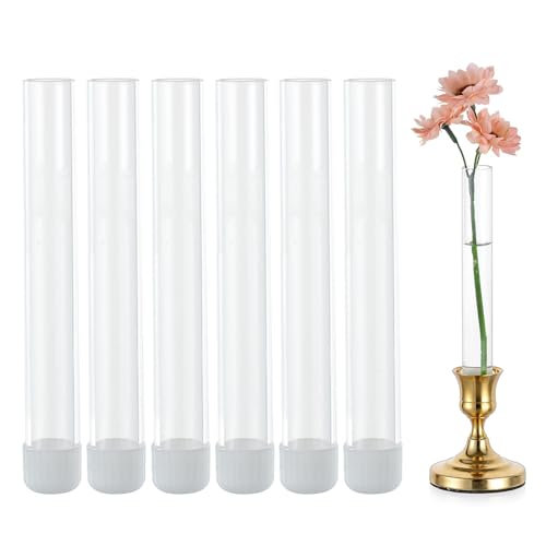 Glasseam 6 Pcs Glass Bud vase for Taper Candle Holder Fit 22mm Candlestick