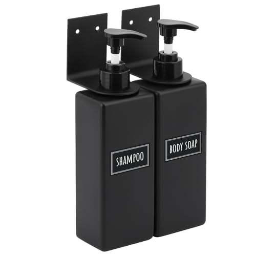 Segbeauty Distributeur Gel Douche Mural, 2 Pièces 500ml Porte Savon Liquide Mural, Flacon Pompe en Plastique, pour Salle de Bain (Noir Mat)