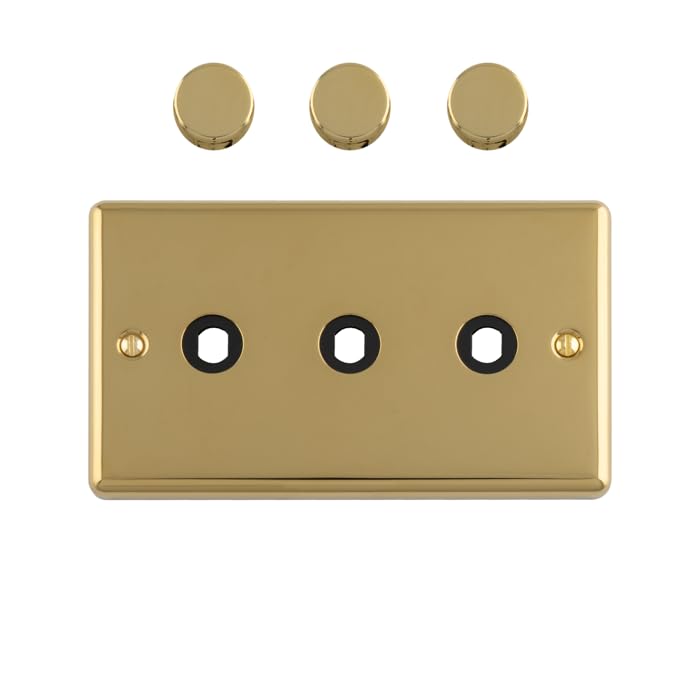 Kooples Hardware 3 Gang Dimmer Switch Plate Triple Wall Light Control Cover (Polished Brass)