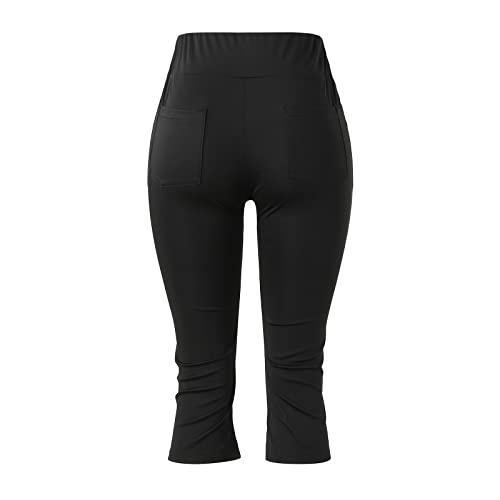 Zoojinfar Running Capri Yoga Pants With Pockets For Women High Waisted Tummy Control Leggings Knee Length Athletic Shorts Black #TOP4