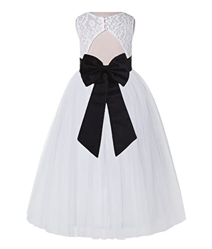 White Lace Tulle Keyhole Back Flower Girl Dresses First Communion Gown 178T
