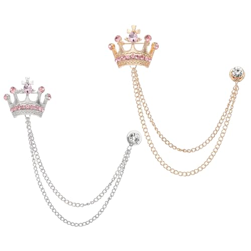 Image of PATIKIL Crown Hanging Chain Brooch Pins, Rhinestone Suit Pins Fashion Crystal Lapel Pins