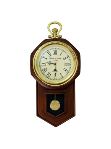 Image of Franklin & Murphy Vintage Wall Clock with Pendulum | Antique Wooden Wall Clock Oxford Design | Roman Numeral Decorative Clock | Silent Quartz Non-Ticking Classic Wall Decor