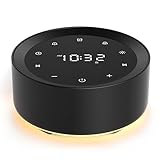 White Noise Machine with Alarm Clock, Night Light with Sound Machine for Adult Baby - 20 Soothing Sound, Upward Screen(Light-Sensitive Friendly) Memory Function, Touch Control, 5 Timer Set, Black