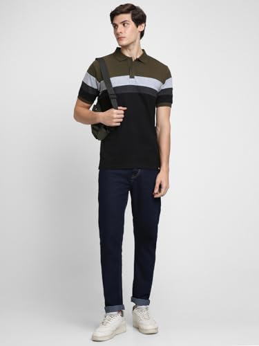 Image of Dennis Lingo Men's Cotton Stripes Regular Fit Mandarin Collar Short Sleeve Polo Tshirt
