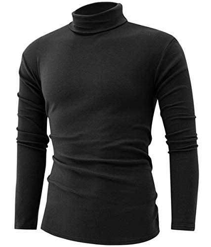 Jonivey Mens Basic Slim Fit Knitted Pullover Turtleneck Pullover Slim Shirt Top (Black,S) #TOP1